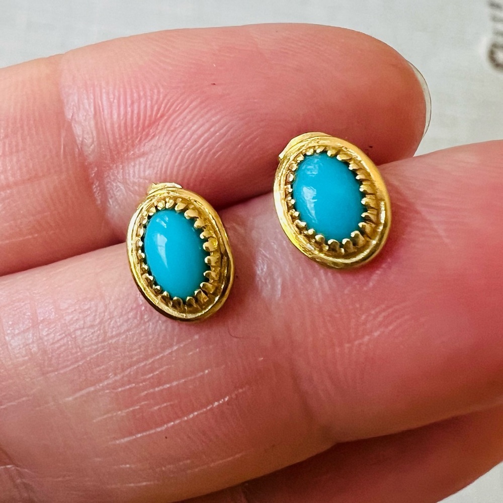 Tiny Turquoise & 18K Gold Pierced Earrings